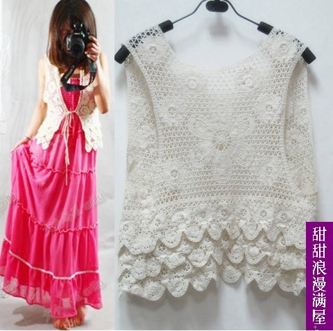 Free Shipping 2013 summer women's 135720 bohemia all-match 3 cutout crochet lace small vest