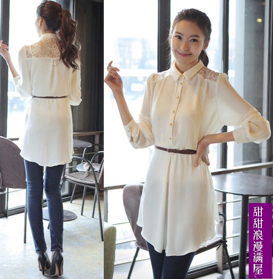 Free Shipping 2013 summer women's 378326 casual elegant lace cutout whitest long-sleeve shirt