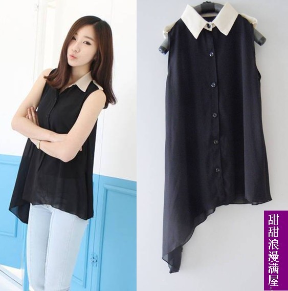 Free Shipping 2013 summer women's 47329 casual fashion loose sleeveless chiffon shirt