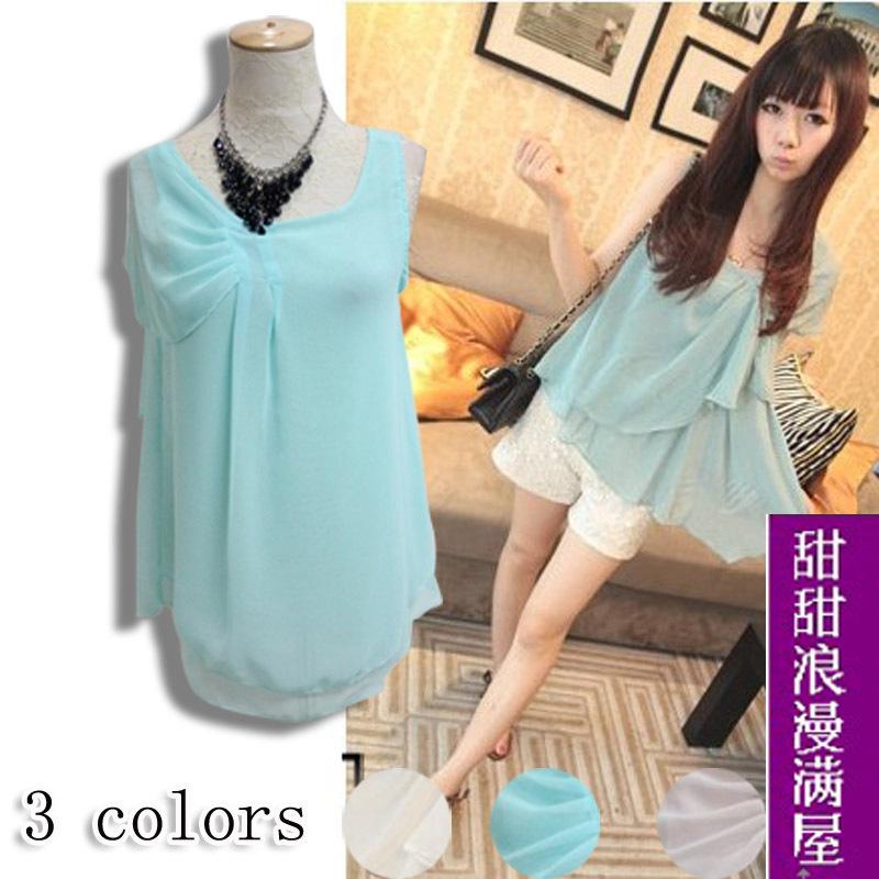 Free Shipping 2013 summer women's 91083 sweet fairy lightmindedness asymmetrical chiffon shirt