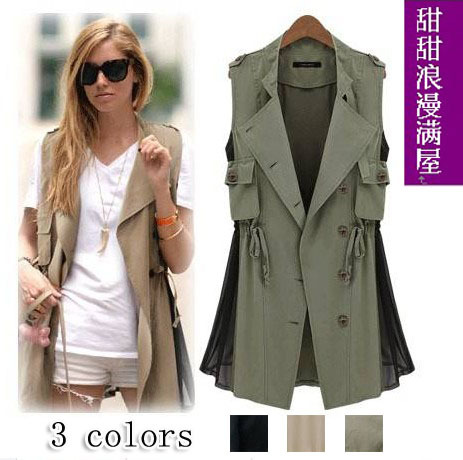 Free Shipping 2013 summer women's 9751 personalized fashion handsome popular chiffon patchwork tooling vest wholesale