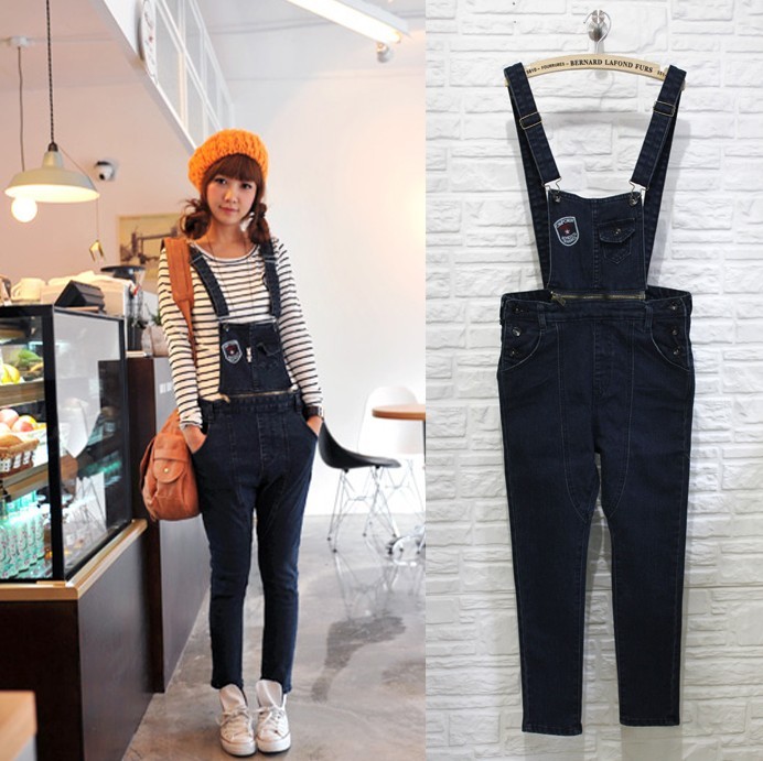 Free Shipping 2013 summer women's c9235 casual all-match two ways denim suspenders trousers