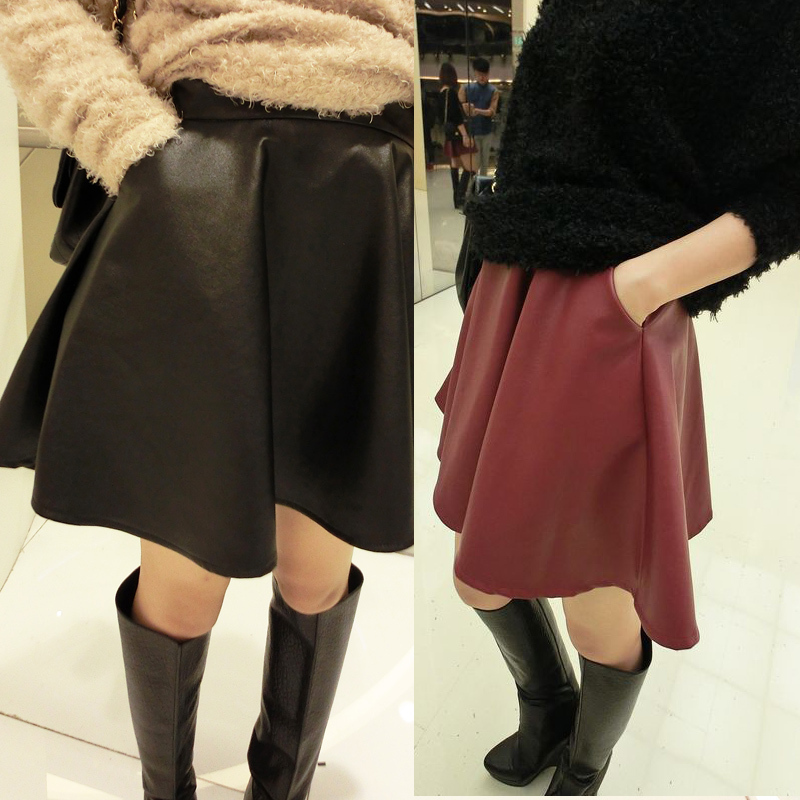 Free shipping 2013 summer women's clothing cheap A5263  pleated skirt faux leather skirt