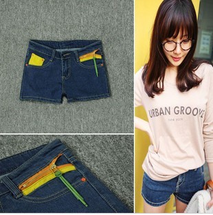 Free Shipping 2013 summer women's hot-selling 47068 applique slim elastic low-waist blue denim shorts