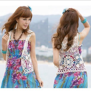 Free Shipping 2013 summer women's lactophrys 377382 cutout crochet all-match lace shirt