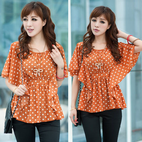 Free shipping 2013 summer women's polka dot chiffon top batwing sleeve short-sleeve chiffon shirt - 8817