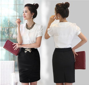 Free shipping 2013 summer women's professional skirt short-sleeve chiffon skirt set short skirt professional set