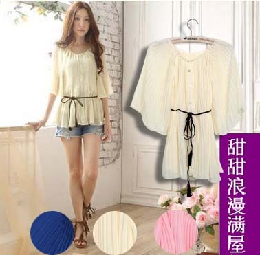 Free Shipping 2013 summer women's pure 862210 princess square loose half sleeve chiffon shirt