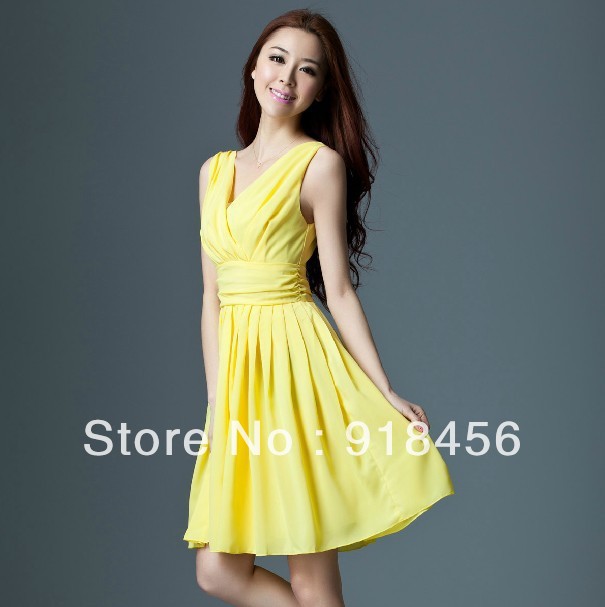 Free Shipping 2013 summer women's slim fashion sexy romantic V-neck chiffon one-piece dress