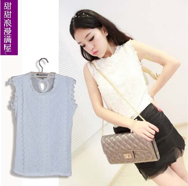 Free Shipping 2013 summer women's sweet 861941 brief elegant sexy slim sleeveless lace shirt