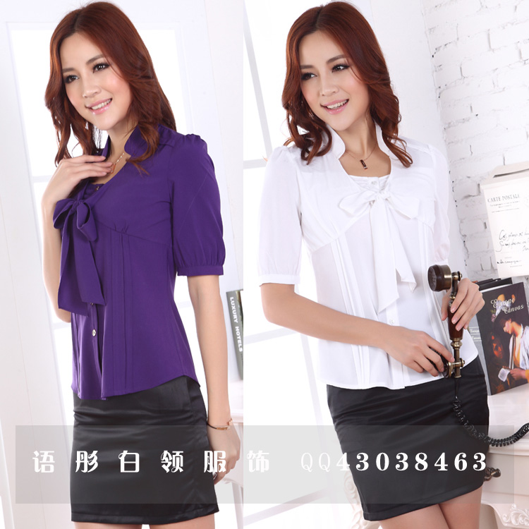 Free shipping 2013 summer work wear skirt formal bow shirt set work wear set shirt skirt