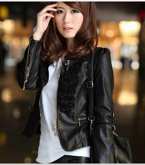 Free shipping 2013 The new spring Korean jacket locomotive slim short dresses small leather big code features fine  WL072