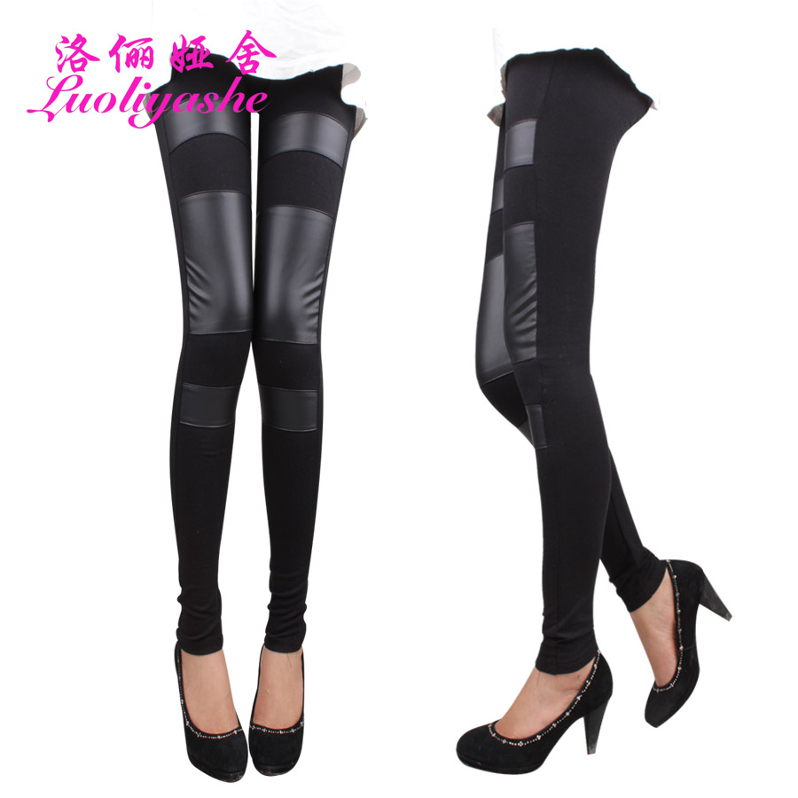 free shipping 2013 thin leather patchwork spring high-elastic ball cotton legging 100% women's female plus size available