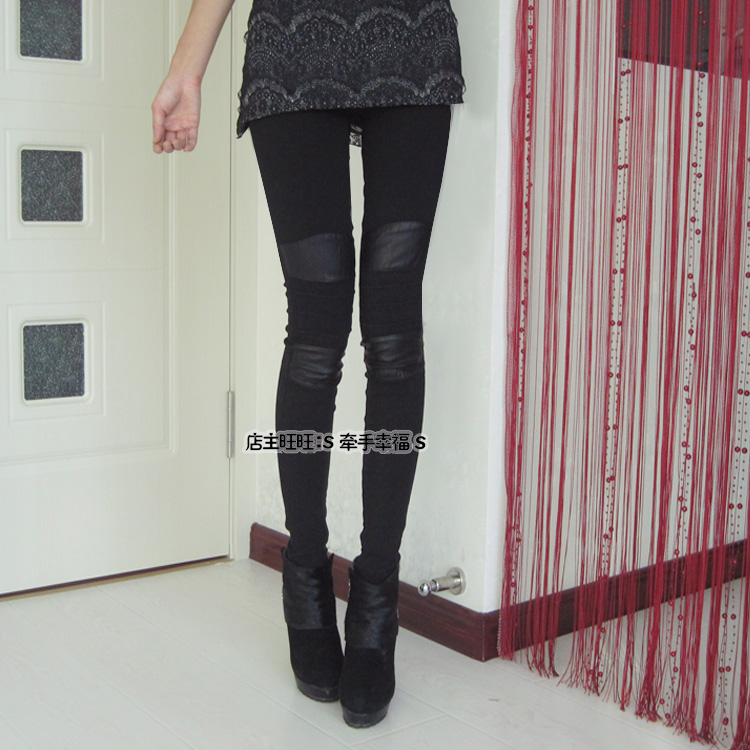 Free shipping 2013 tight legging leather patchwork pants skinny pants plus size available