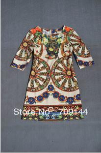 Free Shipping 2013 Unique Temperament Characters Pattern Print Dress Women Dress S M L XL