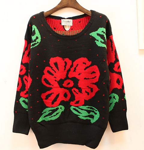 Free Shipping 2013 Vintage Totem Geometric Patten Pullovers Women Knitted Sweaters Bright Flower Hoodies  Plus Size SW-082