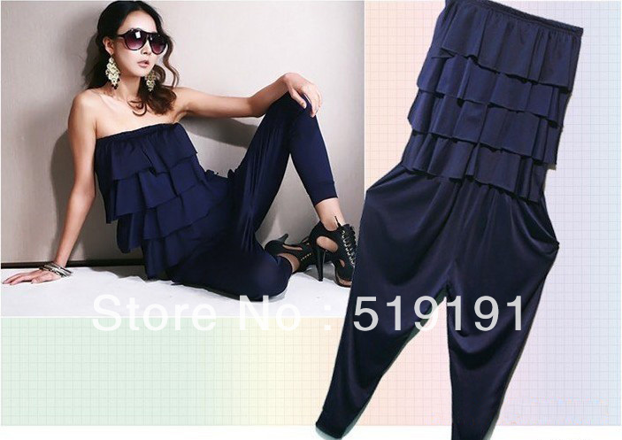 Free shipping 2013 western style  solid ruffle wrapped chest jumpsuit overall,harem pants,women jumpsuits/3 colors