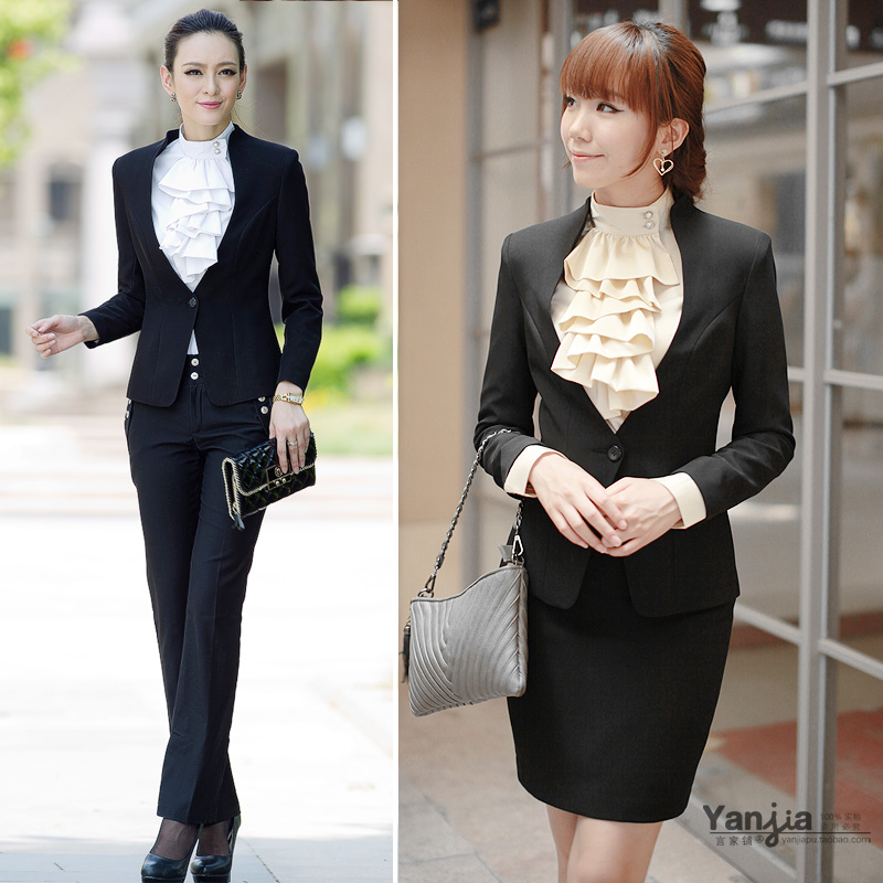 Free shipping 2013 white-collar elegant ol work wear stand collar blazer skirt slim fashion dress piece set