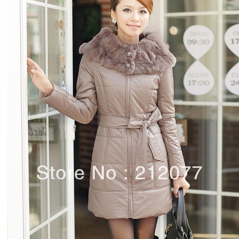 free shipping 2013 winter rex rabbit hair sheepskin slim waist medium-long leather wadded jacket outerwear women's