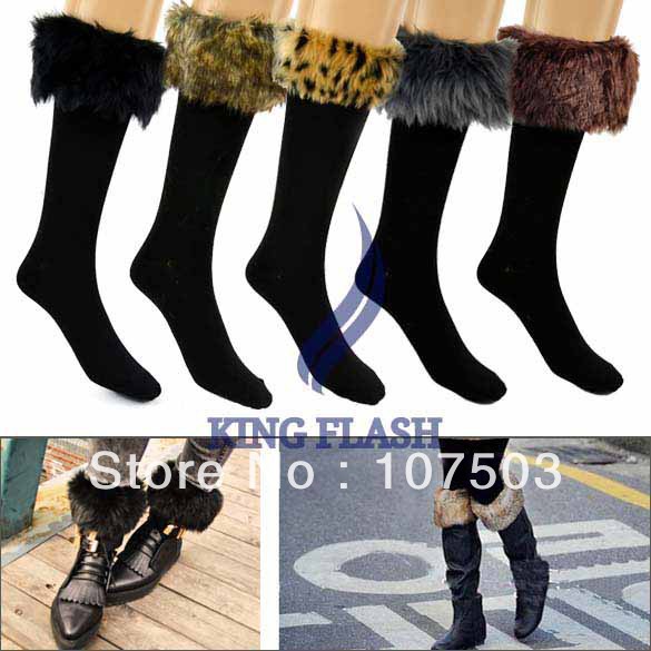 free shipping 2013 Winter Warm Cotton Half Long Socks Faux Fur Purfle Cover Boot Shoes Snow Stockings 5 Colors 9262