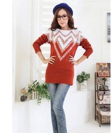 Free shipping !2013 women Fashion Plus size Sweater , wool sweater   for Ladies orange red/black