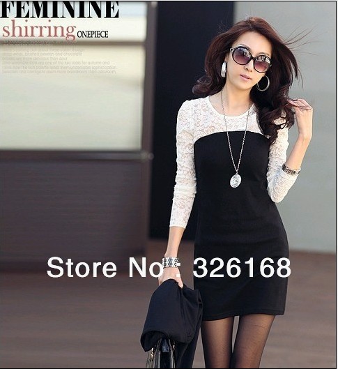 free shipping 2013  women ladies sexy cotton lace dress, maxi casual dress  L XL for spring and autumn promotio