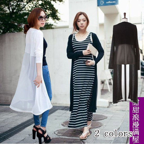 Free Shipping 2013 women's 137331 queen chiffon casual all-match long thin design cardigan wholesale