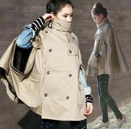 Free Shipping 2013 women's autumn winter double breasted cloak batwing sleeve stand collar trench outerwear 8692 wholesale