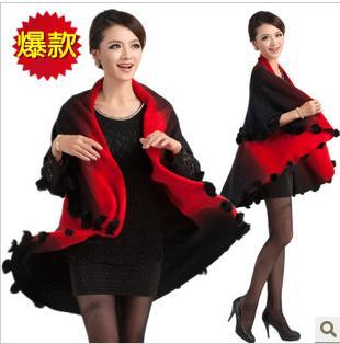 Free shipping 2013 women's cape batwing sweater shirt outerwear mantissas cloak long design knitted sheep fur shawl