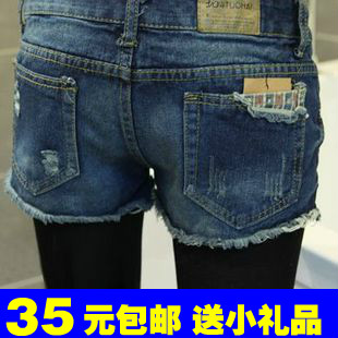 free shipping 2013 women's denim shorts female hole Dark Blue denim shorts pants female