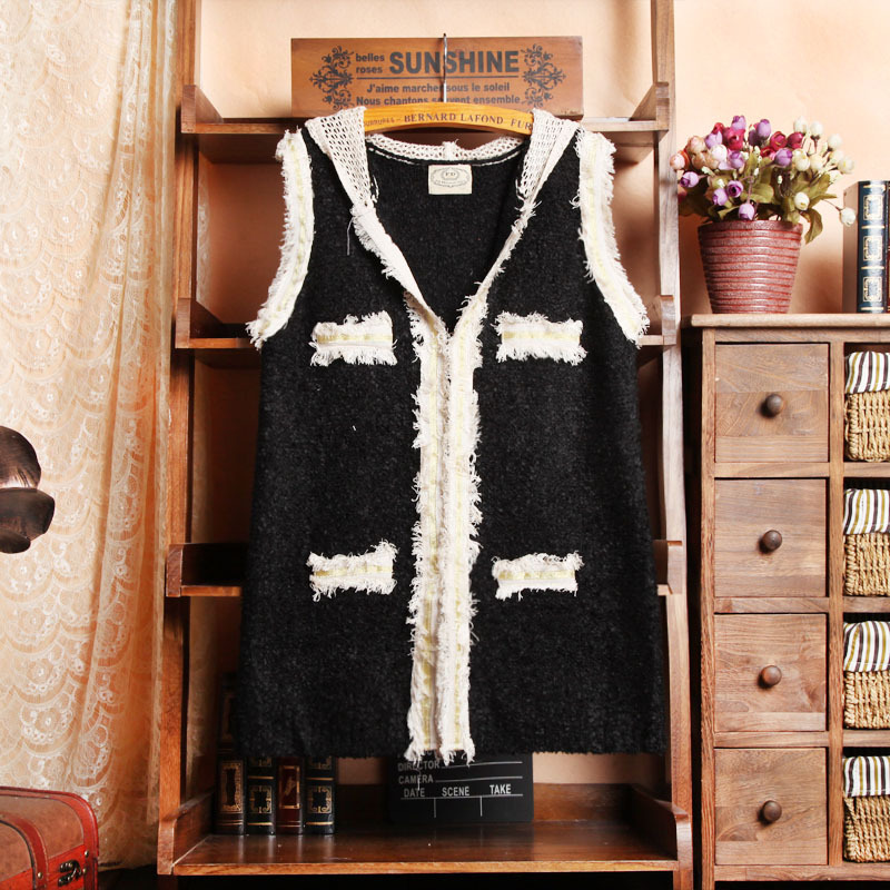 Free shipping 2013 Women's handmade crocheted autumn loose casual vest with a hood sweater m152-42