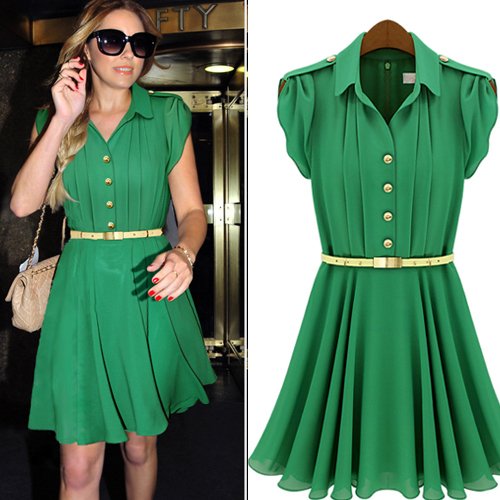 Free Shipping 2013 Women's Knee-length High Street Quality Designer Brand Dresses Pleat Chiffon Mid-Calf Dress with Belt JB1045