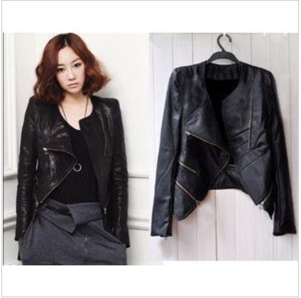 free shipping!2013 Women's Korea Fashion PU Leather Jacket Zipper Slim Coat Drop Shipping,L-884