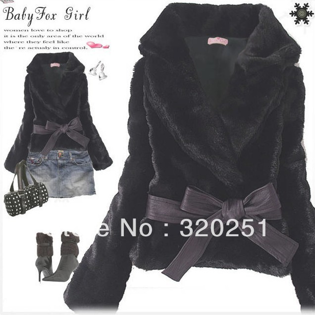 Free shipping 2013 women's luxury selling burst with belt imitation rabbit fur jacket  a619 of