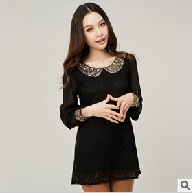 free shipping 2013 women's new  retro sequined long sleeve lace skirt dress