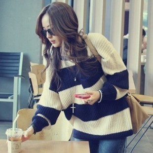 Free Shipping 2013 women's O- neck and long full sleeves knitted sweater lose big size pullover sweater Hot sale