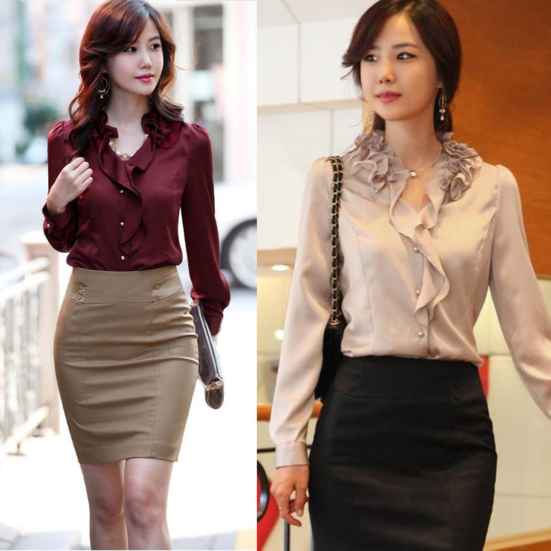 Free shipping 2013 women's OL outfit work wear slim long-sleeve shirt professional skirt bust skirt