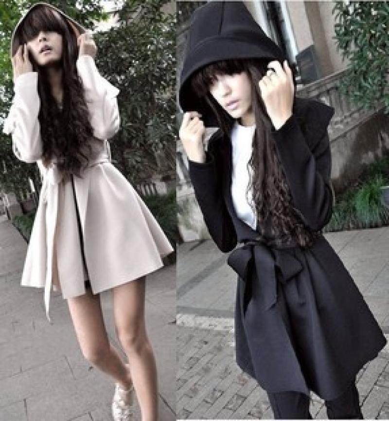 Free Shipping 2013 women's outerwear hooded ruffle slim trench belt decoration with a hood trench outerwear