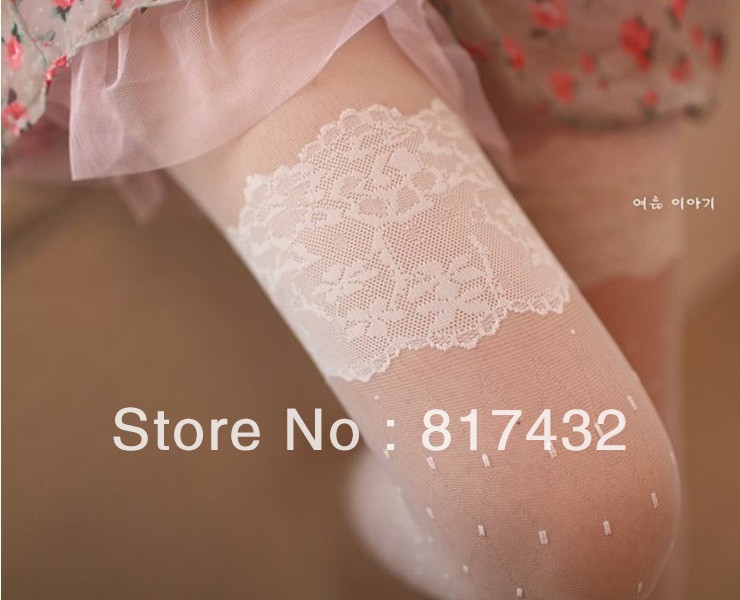 Free Shipping 2013 Women's Sexy Lace Decorative Pattern Dot Jacquard Stockings Super Elasticity Tights Pantyhose Black White