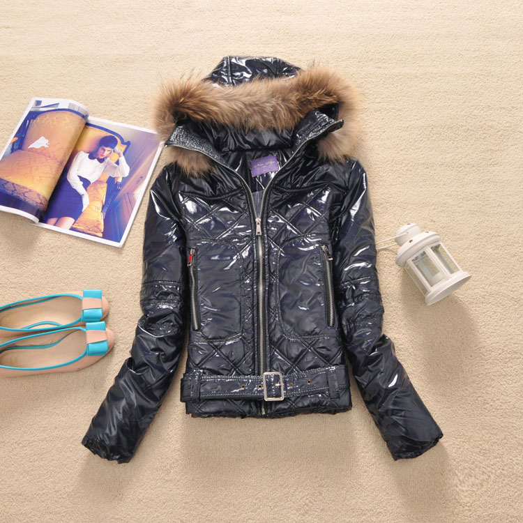 Free shipping! 2013 women's shiny solid color all-match real fur stand collar zipper hooded wadded jacket - 0.62