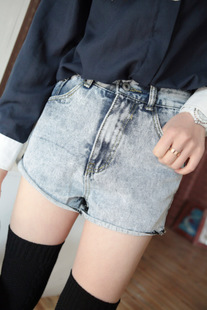 Free Shipping 2013 women's small fashion vintage all-match high waist roll-up hem denim shorts 544