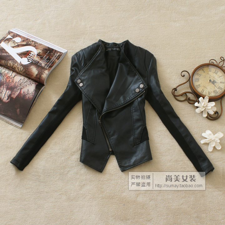 Free shipping 2013 women's spring outerwear fashion slim motorcycle PU clothing leather jacket