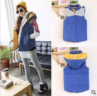 Free Shipping 2013 womens fashion vest jacket casual hooded single breasted outwear jacket coat blue green size M L