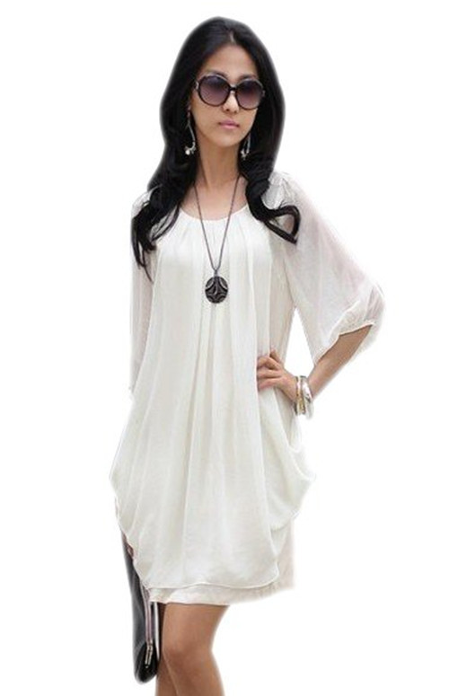 free shipping 2013 womens new fashion black white half sleeve plus size M-4XL chiffon dress ladies summer loose dresses 524