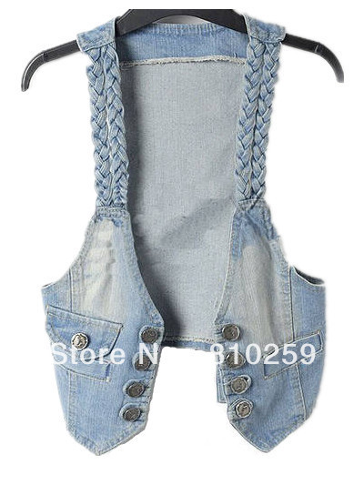 free shipping 2013 womens new fashion korean knitted denim cotton sleeveless vest shawl lady spring summer casual vest coats 680