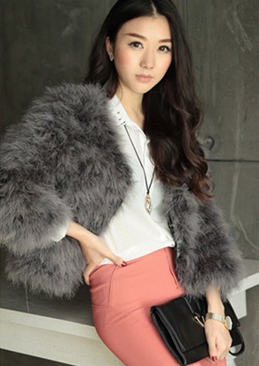 Free shipping 2013 womens ostrich fur outerwear turkey fur jackets short style design