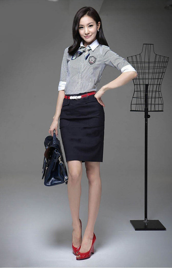 Free shipping 2013 work wear work wear skirt half sleeve women's fashion stripe professional set