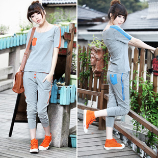 Free shipping! 2013 xizi women's all-match loose short-sleeve casual set t-shirt capris