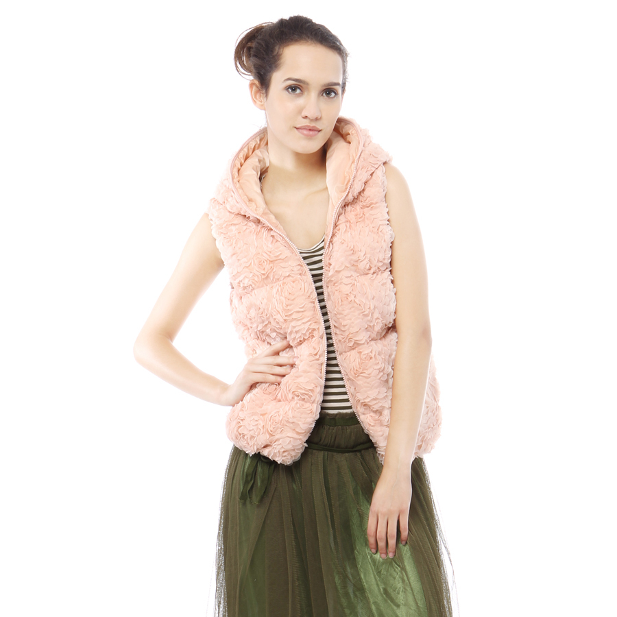 Free Shipping 2013 YALU women's luxury petals with a hood down vest yn20010