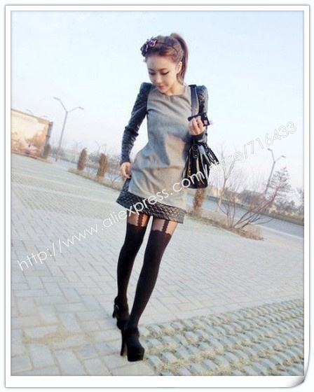 free shipping 2013casual leather strapless apparel for women clothing  leather long-sleeved dress  wly096 a